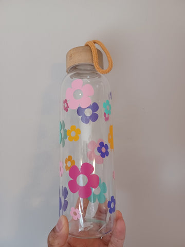 Pretty Flowers 20oz. Glass Bottle With Bamboo Lid